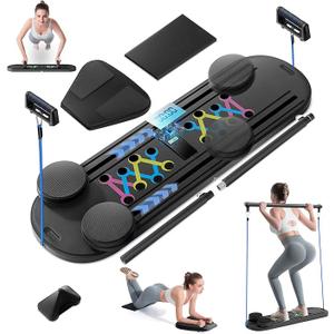 INSMEER Home Foldable Pilates Reforming Machine with Automatic Rebound Roller, Multifunction Abdominal Exercise Board Tension Rope Timer Reformer Set