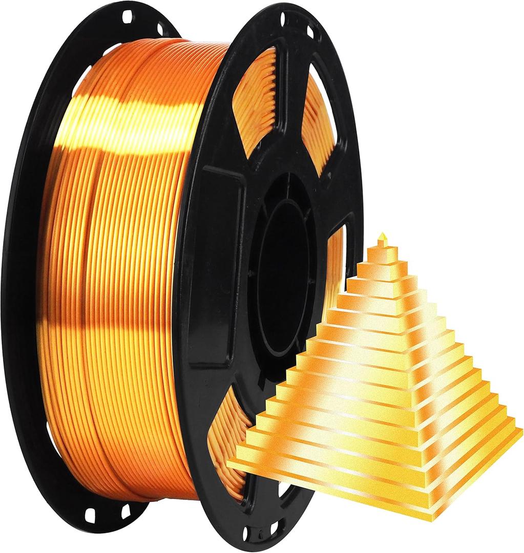 Silk Gold PLA Filament, 1kg 2.2lbs 1.75mm 3D Printing Material, Widely Support for FDM 3D Printer, Pack with Extra Filament Sample by BBLIFE