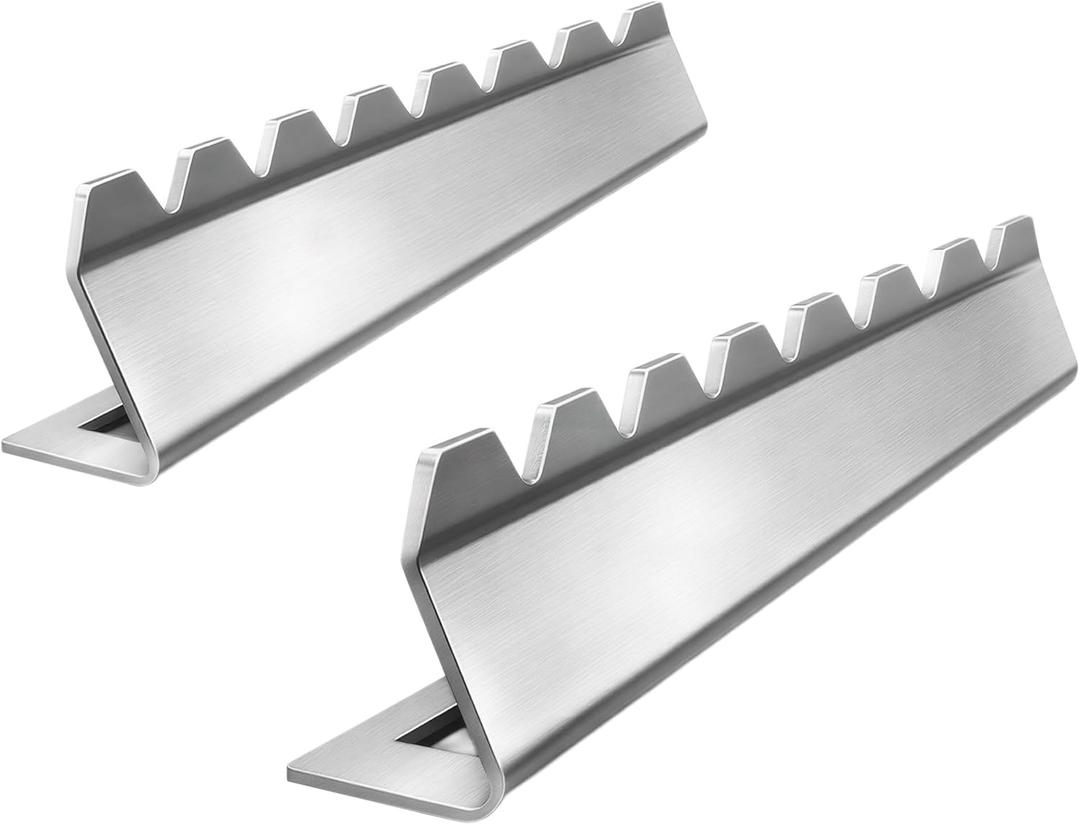 Barbecue Skewer Kabob Rack For Shish Kebab Skewers-Stainless Steel Compatible with Wood Round Steel Flat or Bamboo Skewers Universal Holder for Grill BBQ Grilling Accessories 2 Pack (Basic)