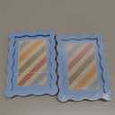 4x6 Wavy Picture Frame With Mat For 3.5x5, Wavy Edge Wooden Picture Frame with Real Glass - Wall Mount and Tabletop Display, Blue, 2 Pack