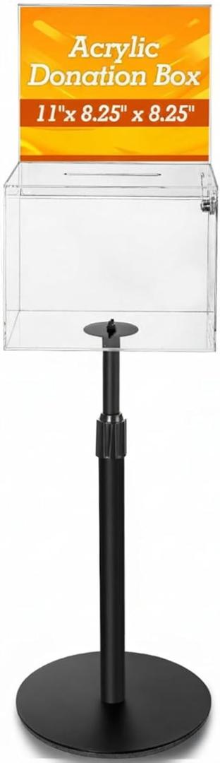 1 Pack Clear Suggestion Donation Box with Lock and Key 11x 8.25x 8.25 Inches Acrylic Offering Raffle Box with Stand Slot for Office Charity Church Collection