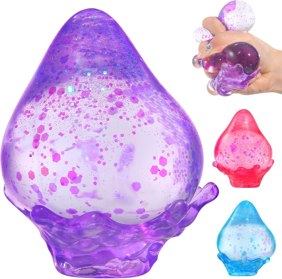 6 x Glitter Water Drop Squishy,Malt Sugar Squishies Rain Drop,Stress Relief Fidget Dream Squeeze Toy (Purple)