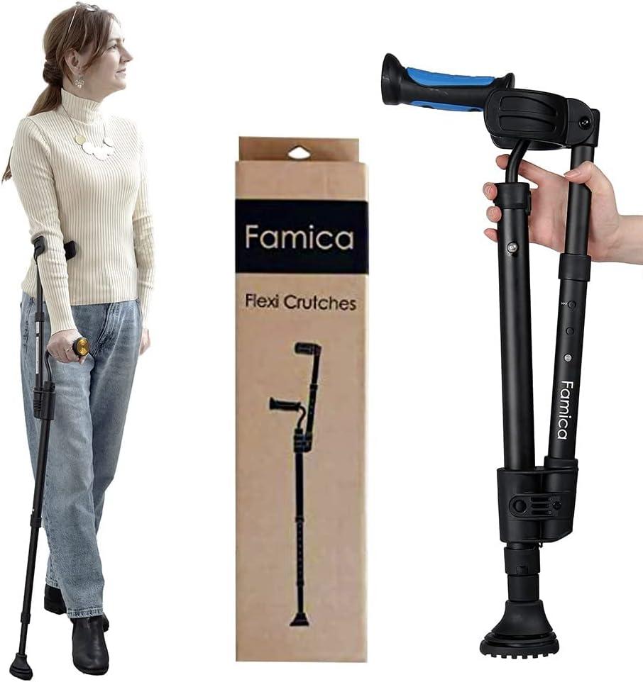 FlexiCrutch for Adult (x1 Unit, Open Cuff) - Red Dot Design Award Winner, Portable Mobility Aid for Seniors, Post-Surgery, Injury Recovery, Adjustable Ergonomic Handles, Cuff, Height, Foldable, Lightweight and Non-slip Forearm Crutches
