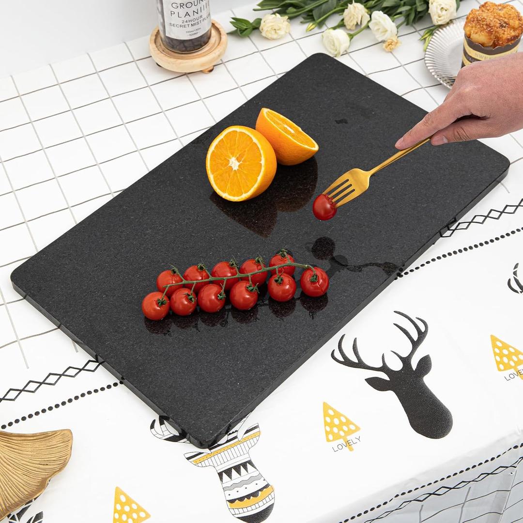 Lovdeco Black Marble Cutting Board, 20x12 Inch Stone Pastry Board For Kitchen, Black Marble Slab With Non-Slip Feets, 1 Piece