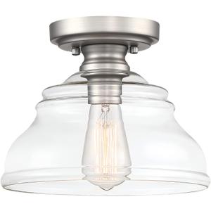 Industrial Semi Flush Mount Ceiling Light, Modern Clear Glass Shade Ceiling Light Fixture Farmhouse Close to Ceiling Lights in Satin Nickel for Hallway Bedroom, Kitchen Entryway Porch
