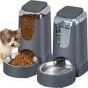 Automatic Cat Feeder and Water Dispenser with Stainless Steel Bowl Dog Gravity Food Feeder and Waterer for Small Medium Pets Puppy Kitten 1 Gallon x 2 (Charcoal gray3.8L*2)