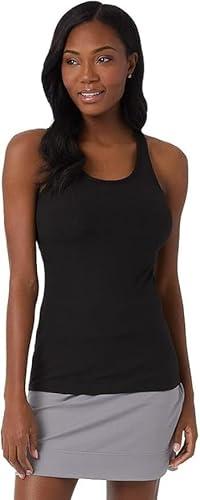 32 Degrees Women's Ribbed Racerback Tank top Bra | Built-in Cups | Fitted Black, L