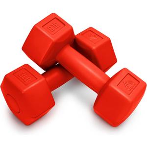 RBX Vinyl Coated Hand Weight Dumbbell Set - Hex Shaped, Roll Free for Body Building/Sculpting/Strength Training Exercise, (Set of 2) (3lb, Red)