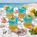Tioncy 4 Pcs Summer Ocean Coffee Mugs 12 oz Blue Bow Seashell Glass Cups with Handle Costal Beach Coffee Mugs Marine Sea Gifts Drinking Containers for Bachelorette Holiday Party