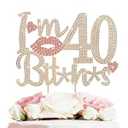 LASKYER I'm 40th Birthday Funny Gold & Pink Rhinestone Cake Topper - Happy 40th Birthday Cheers to Forty Years Old Bday Party Metal Sparkly Food Centerpieces Topper Decorations Sign