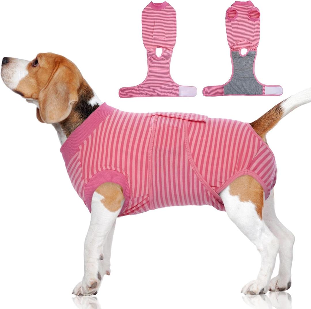 FUAMEY Recovery Suit for Dogs After Surgery,Soft Breathable Dog Bodysuit E-Collar & Cone Alternative Surgical Suit,Male Female Dog Neuter Spay Suits Anti Licking Wounds Onesie Rose Stripes XL