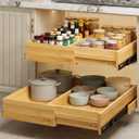 BAMEOS Expandable Pull Out Cabinet Organizer  14" to 20" Adjustable Width, Soft-Close Drawers for Kitchen, Pantry, Bathroom & Under Sink, 2-Pack Wooden Storage, 21" Depth, 66 lbs Capacity