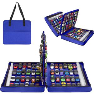 Carrying Case for 104 Toy Car Storage, Portable Container Carrier Organizer (Blue)
