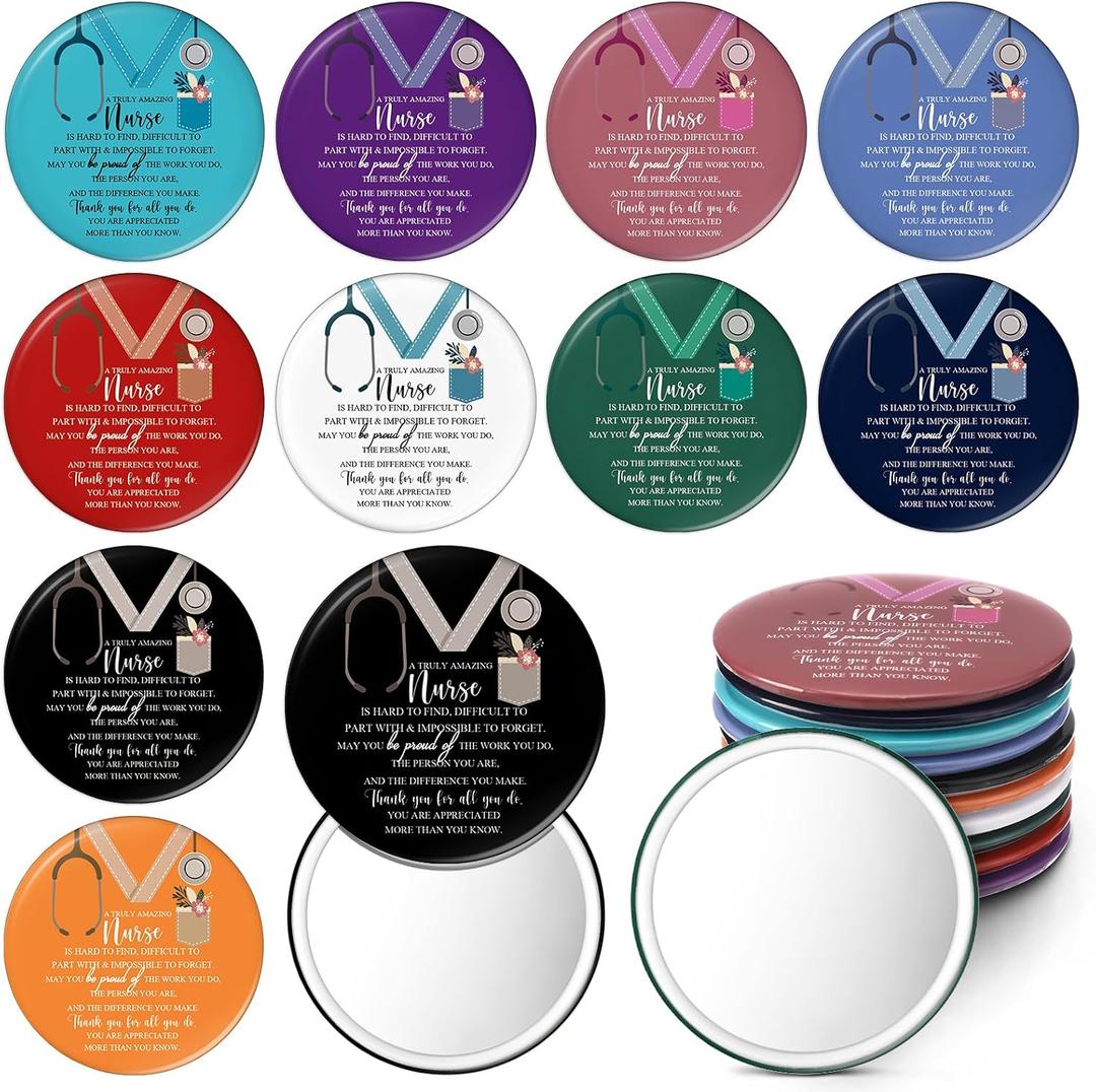 Geetery 80 Pcs Nurse Gifts Bulk Mini Compact Mirrors Christmas Bulk Gifts for Nurses Female CNA Portable Pocket Mirror Thank You for Nursing Practitioner Medical Students LPN (Medal,Classic)
