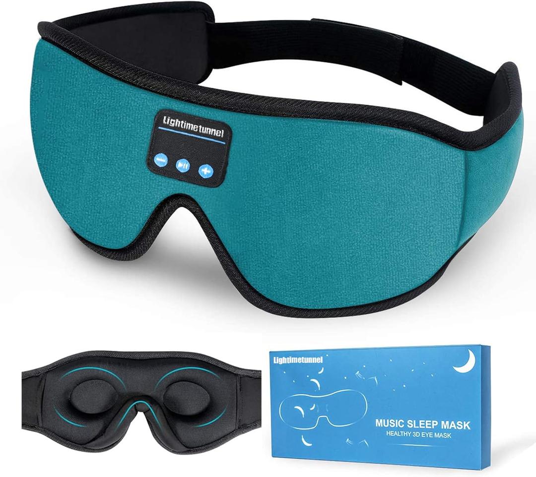 Sleep Headphones, 3D Bluetooth Sleep Mask, Washable Sleeping Headphones with Ultra Thin Stereo Speakers Microphone Hands Free for Insomnia Travel (1 Count (Pack of 1), Cyan)