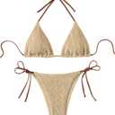 COZYEASE Women's 2 Piece Bikini Sets Smocked Halter Triangle Top Tie Side Bottom Swimsuit Bathing Suit Beachwear (Khaki), M