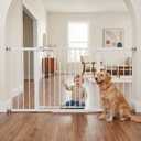 Mumeasy Extra Wide Baby Gate for Doorways, 36-63" Walk Thru Dog Gate with Auto Close Dual Swing for Stairs & Hallways, Easy Install Pressure Mounted Child Safety Gate for Toddlers & Pets Indoor, White