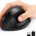 AUTLEY Wireless Ergonomic Mouse, 2.4G Optical Vertical Mouse for Small Hands, 800/1200/1600 DPI, 6 Buttons, Right Handed, for Laptop, PC, Computer, Carbon Black