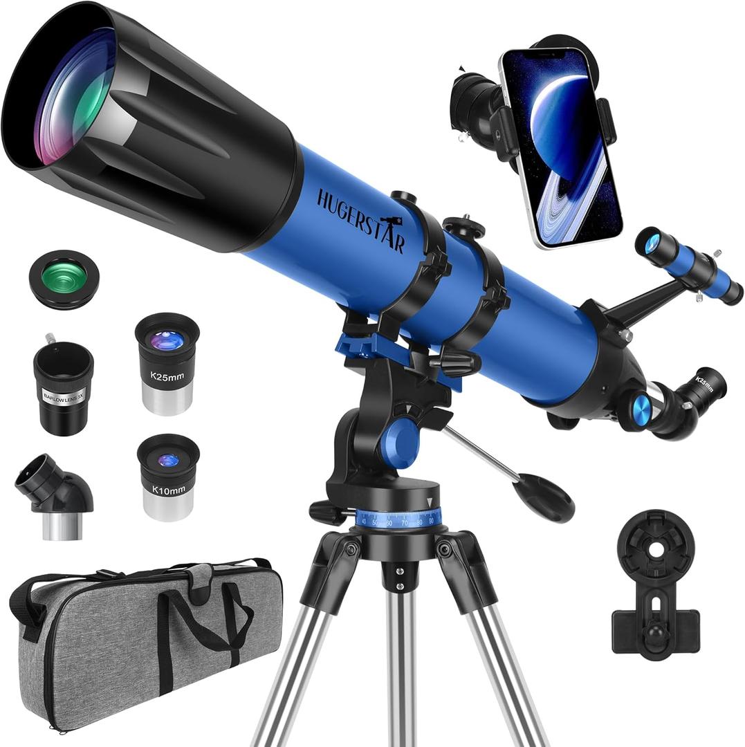 Telescope, Telescope for Adults High Powered, 90mm Aperture 800mm Professional Refractor Telescopes for Adults Astronomy Beginners with AZ Mount Stainless Tripod, Carry Bag and Moon Filter (Deep Blue)