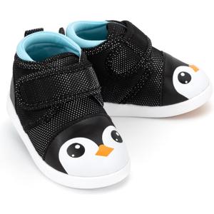 ikiki Squeaky Shoes for Toddlers with On/Off Squeaker Switch (George P. Penguin) (Black Penguin, Sparkly Black, Size 8)
