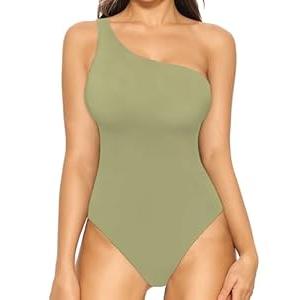 MANGOPOP Women's One Shoulder Tank Top Bodysuit Sexy Sleeveless Backless Body Suits Off Shoulder Going Out Tops, XL