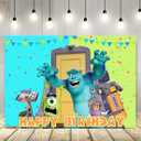 Green Monster Inc Backdrop for Birthday Party Supplies 5x3ft Monster Inc Boo Theme Baby Shower Banner for Birthday Party Cake Table Decoration HM547E