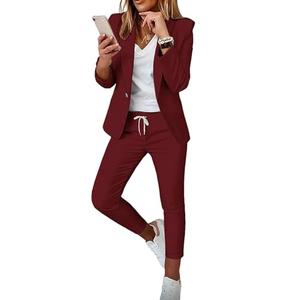 CHICME Womens Suits 2 Piece Set Notched Collar Blazer and Drawstring Pants Suits Set Casual Business Outfits-dr-XXL