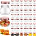 Hsei 48 Pcs 4 oz Clear Plastic Jars with Lids Wide Mouth Mason Canning Jars Mini Storage Containers Bulk for Herb Jelly Wedding Favors Shower Party (Rose Gold)