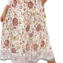 Naggoo Women's Skirts High Elastic Waisted Casual Skirt Pleated Floral/Solid Midi Skirts with Pockets Medium