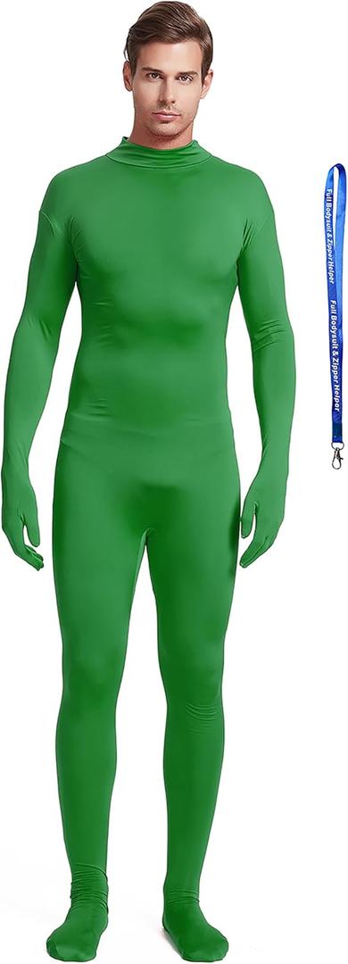 Full Bodysuit Include Zipper Helper Unisex Adult Costume Without Hood Spandex Stretch Zentai Unitard Body Suit (Large, Green)