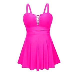 Aqua Eve Plus Size Two Piece Swim Dress Tankini with Shorts Tummy Control Swimsuit for Women Bathing Suits Hot Pink, 26W  