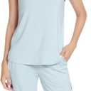 NACHILA Women's Pajamas-Viscose Made from Bamboo, Sleeveless Pajama Set Soft Tank Top Sleepwear Capri Pants Pjs, Medium 