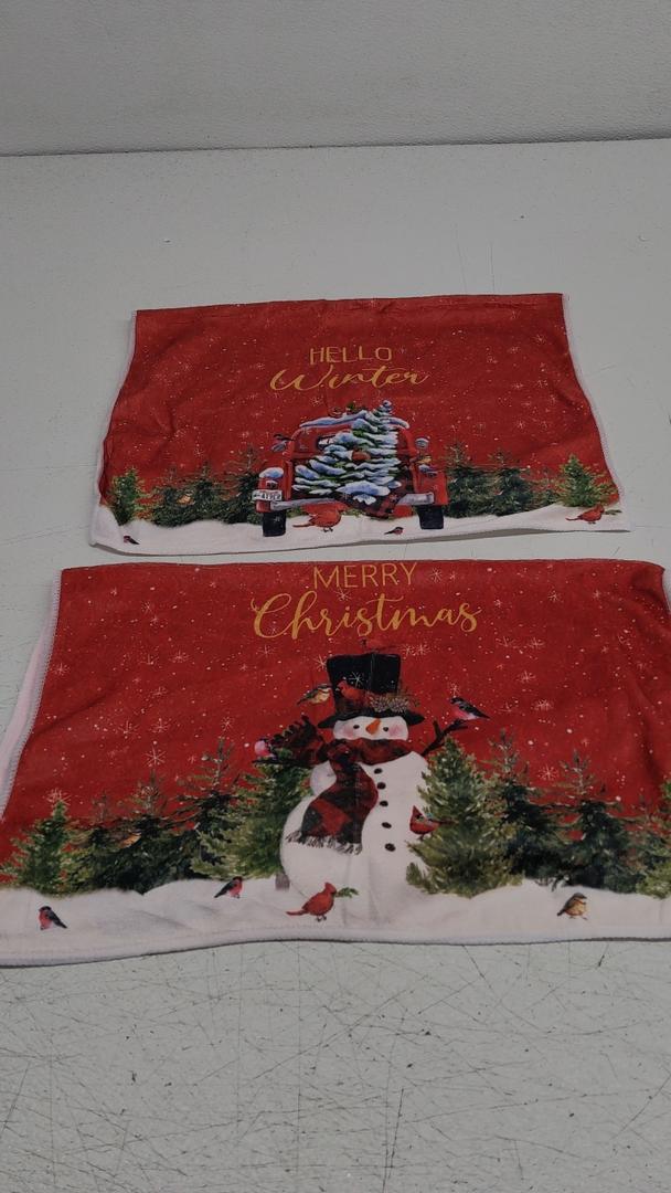 Artoid Mode Xmas Tree Truck Snowman Christmas Kitchen Towels Dish Towels, 18x26 Inch Holiday Bird Hello Winter Decoration Hand Towels Set of 2