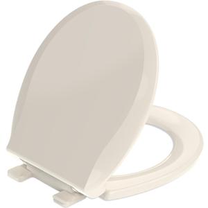 Round Toilet Seat Soft Close 16.5", Standard Universal Toilet Lid Round with PP Material Safe, Easy to Clean and Install, Ergonomic design, Never Loosens,2 Years Support, Almond Plastic