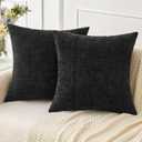 MIULEE Halloween Pack of 2 Couch Throw Pillow Covers 18x18 Inch Soft Black Chenille Pillow Covers for Sofa Living Room Solid Dyed Pillow Cases