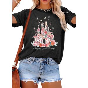 T&Twenties Women Magical Shirt for Women Funny Magic Kingdom Family Vacation Tshirt Casual Graphic Short Sleeve Tee Tops Black (Gray, M)