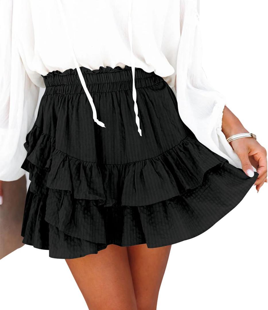 Flowy Shorts for Women Casual Ruffle Tiered Skorts High Waist Mini Tennis Golf Skirt Boho Summer Shorts (Large)