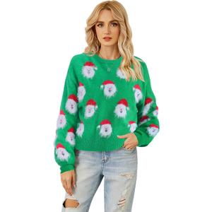 Ugly Christmas Sweaters for Women Funny Santa Xmas Snowflake Holiday Party Cute Knitted Pullover Tops (Large, Green)