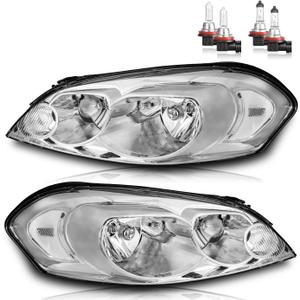 Headlights for 2006-2013 Chevy Impala, for 2014-2016 Impala Limited, for 2006-2007 ChevyMonte Carlo Headlamp Replacement with High/Low Beam Bulbs, Driver & Passenger Side