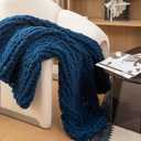 WESHIONGOO Chunky Knit Blanket Throw 40"*40" Knitted Throw Blankets for Couch Bed Fluffy Soft Blanket with Jumbo Chenille Yarn Thick 100% Handmade(Navy Blue), 40"x40"