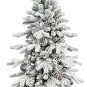 4 FT Snow Flocked Christmas Tree with 455 PE&PVC Mixed Branch Tips,Unlit Artificial Skinny Pencil Christmas Tree with 19 Pine Cones,Hinged Premium Xmas Slim Fir Trees for Home,Office,Party Decoration