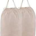 MCleanPin Washable Laundry Bags with Handles,140L Dirty Clothes Storage Bags for Laundry Hamper and Basket with Liner in College Dorm Travel, 2 Pack (Beige)