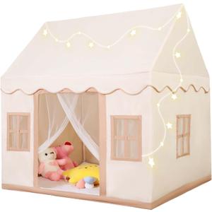 Large Play Tent with Mat for Toddler & Kids, Indoor Playhouse Tent with Star Light and Windows for Girl & Boy Ages 1-13,Washable Foldable,Reading Nook,47" x 40" x 52 " (Beige)