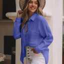 siliteelon Womens Button Down Shirts Cotton Long Sleeve Oversized Boyfriend Blouses Collared Dress Tops with Pockets (Blue, S)
