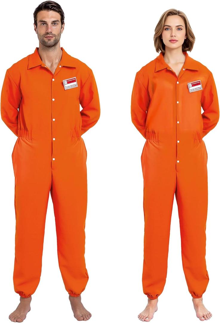 Spooktacular Creations Orange Prisoner Jumpsuit Costume Men, Orange Jumpsuit Women with Name Tag, Halloween Costumes Adult (Orange, S)