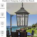 Large Outdoor Pendant Lights for Porch 15.2 Inch Dusk to Dawn Black Hanging Porch Lights Outdoor Waterproof Exterior Hanging Light Fixture with Adjustable Chain E26 Socket