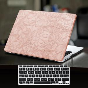 DTangLsm for MacBook Air 13 inch Case 2026 2025 2024-2022 M5 M4 M3 M2 A3449 A2681 A3113 A3240, Elegant Textured Leather Hard Case for MacBook Air M5 13.6 inch Cover+Keyboard Skin, Pink Embossed Floral