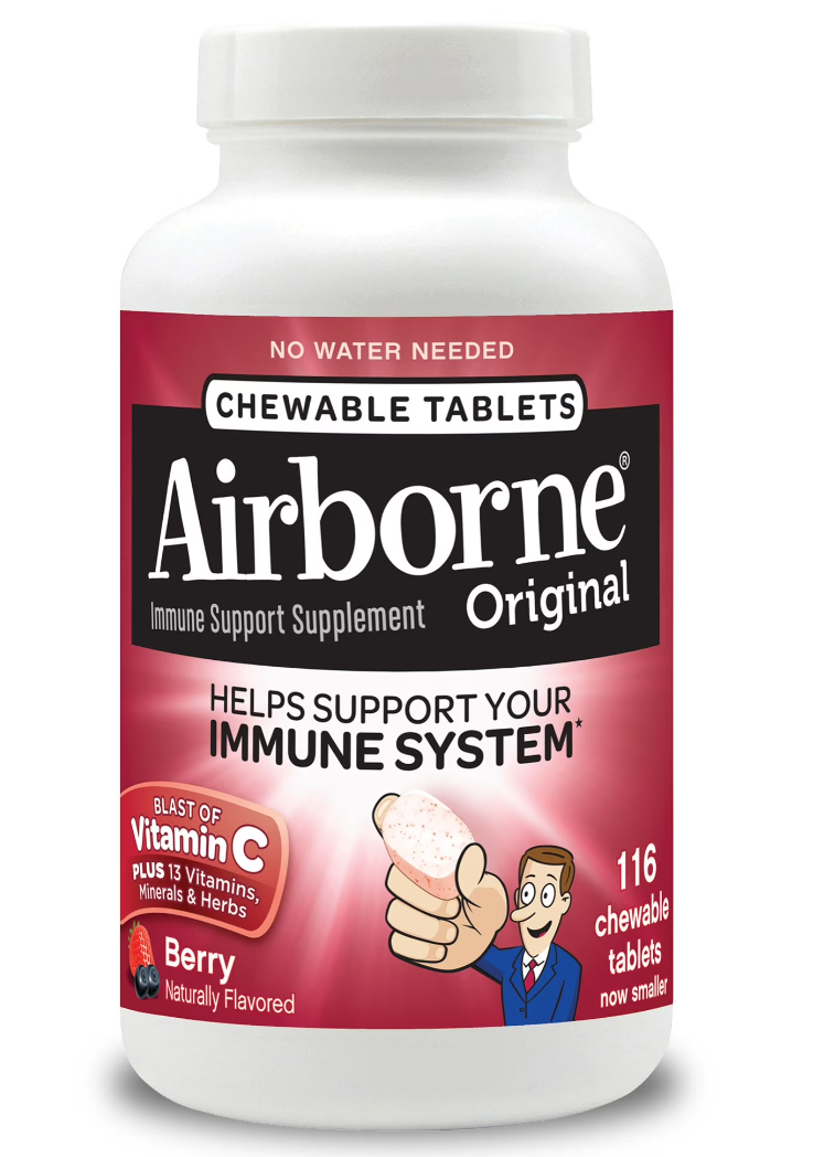 Airborne Vitamin C 1000mg (per Serving) - Very Berry Chewable Tablets (116 Count in a Bottle), Gluten-Free Immune Support Supplement, with Vitamins A C E, Zinc, Selenium, Ginger, Antioxidants(Best Before 05/2021)