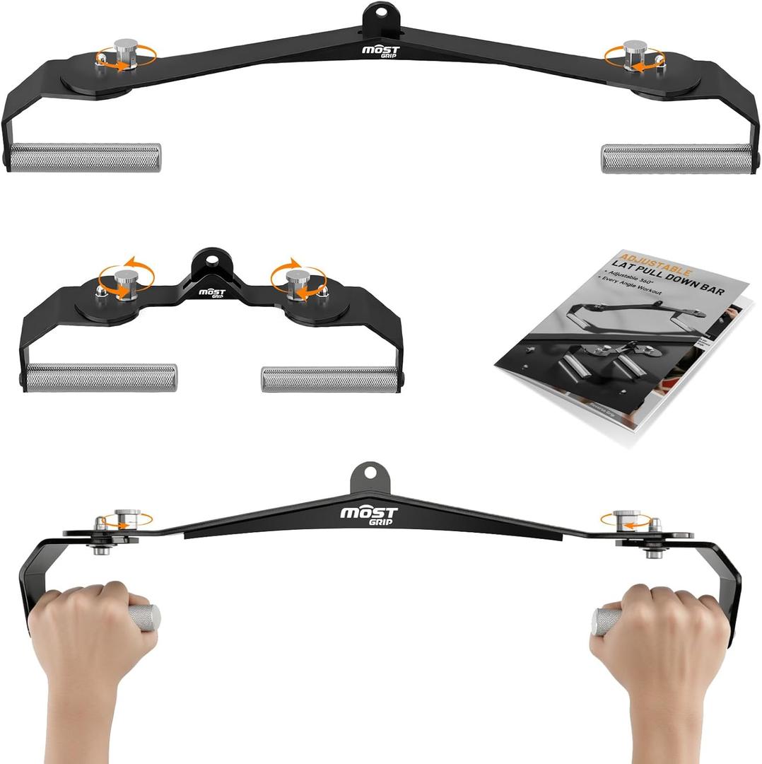 LAT Pull Down Bar Set with 360 Rotatable Handles, LAT Pulldown Attachments for Whole Back Training, Heavy-Duty Locking LAT Pulldown Bars for Home Gym Cable (Black)