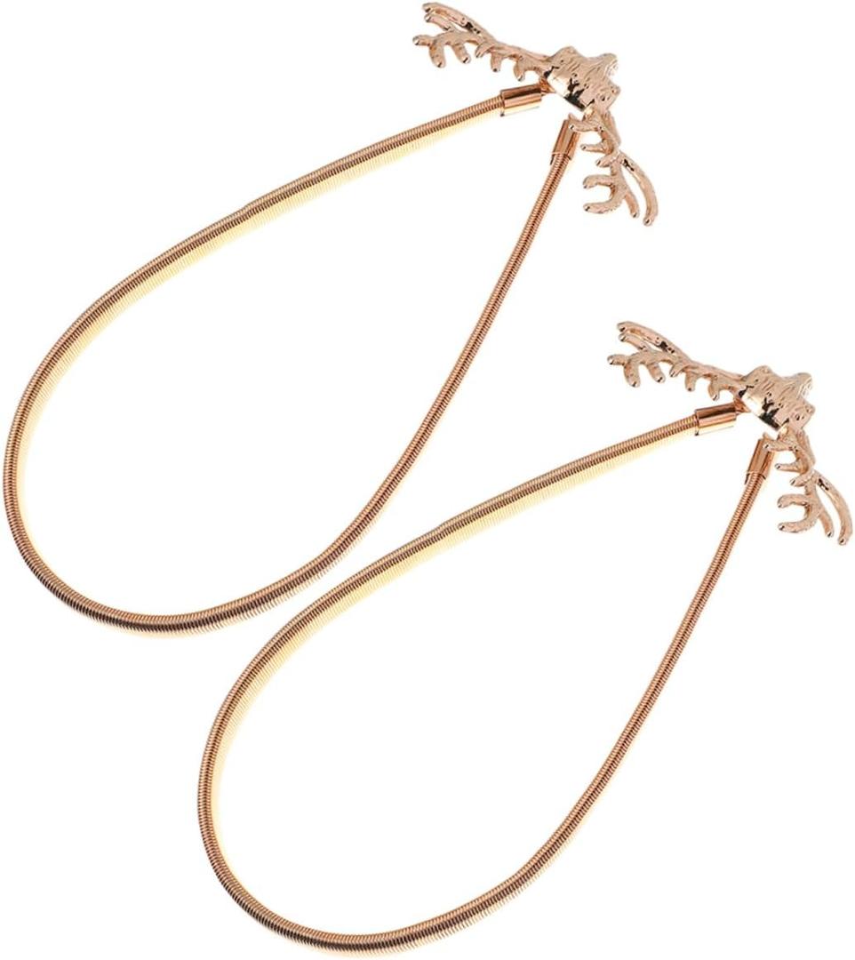 Elegant Metal Spring Curtain Straps Elk Tiebacks for Drapery No-Drill Installation for Sheer Curtains (38.5X2CM, Golden)